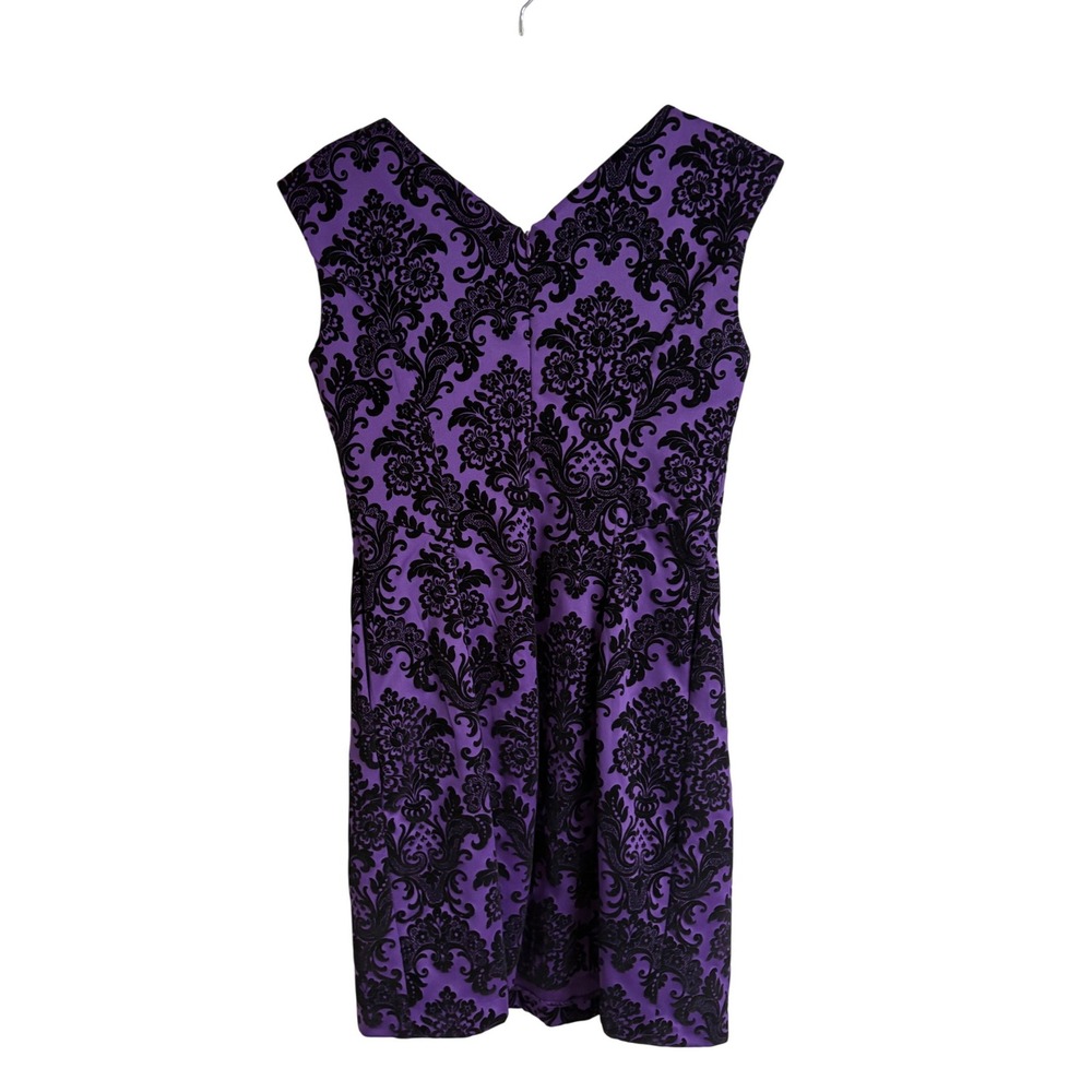 ECI NY Women Purple Black Damask Velvet Sheath Dress 10 Gothic Victorian NWT - Picture 2 of 11